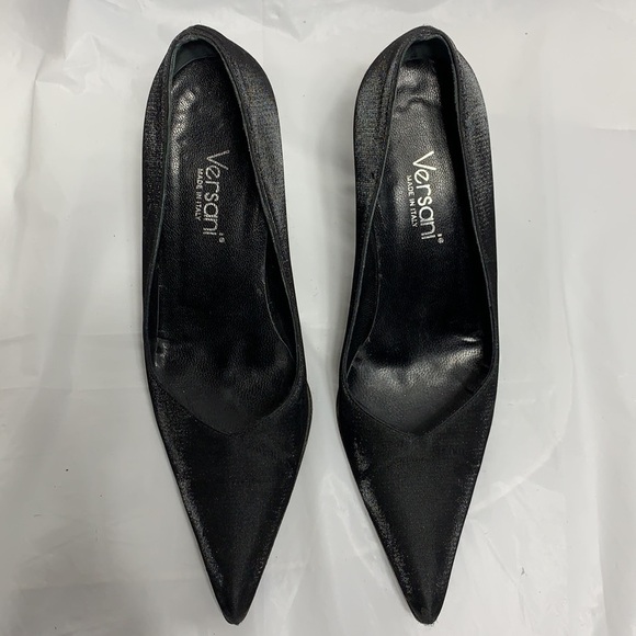 VERSANI Black Italian Made Fabric Heels with Leather Sole Size 7B - Picture 11 of 12